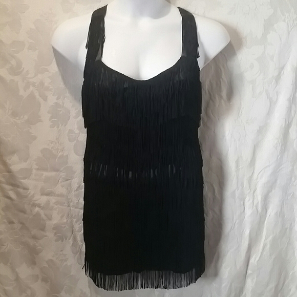 Lindy and Lace Black Fringe Mini Tank Dress - Picture 1 of 7